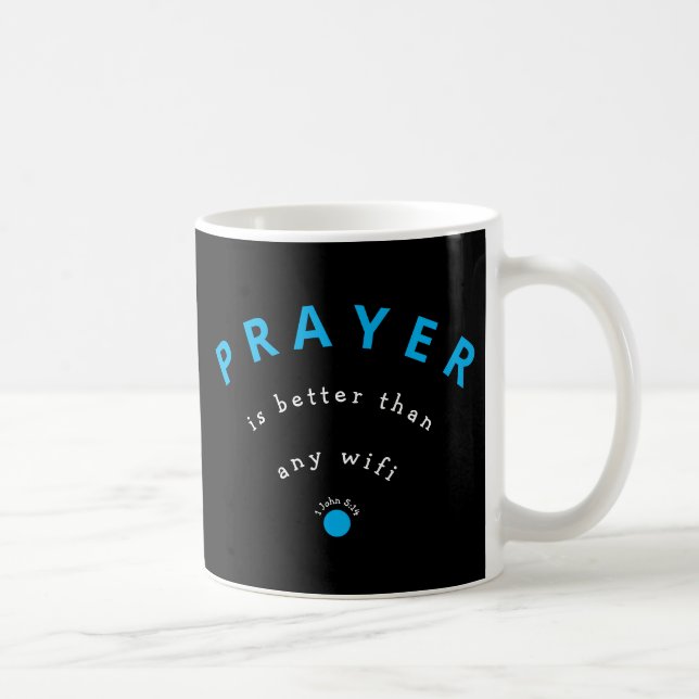 Modern PRAYER BETTER THAN WIFI Black Christian Coffee Mug (Right)