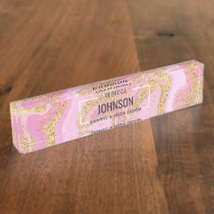 Modern Precious Pink Gold Marble - Desk Nameplate