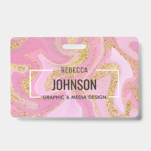 Modern Precious Pink Gold Marble Name - Badge ID Badge