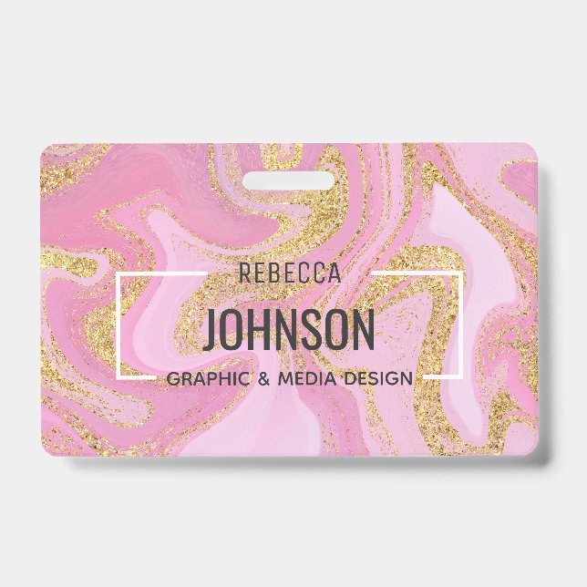 Modern Precious Pink Gold Marble Name - Badge ID Badge (Front)