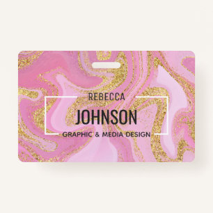 Modern Precious Pink Gold Marble Name - Badge ID Badge