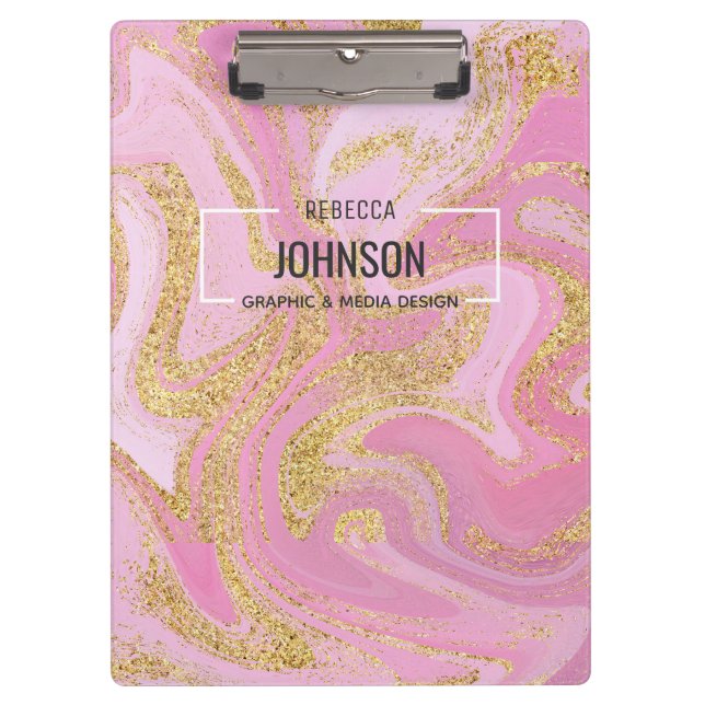 Modern Precious Pink Gold Marble Name - Clipboard (Front)