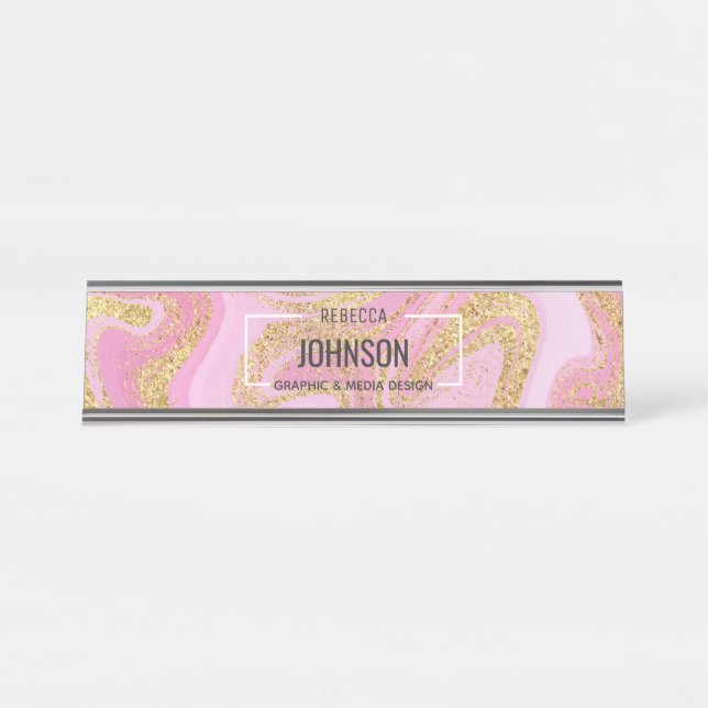 Modern Precious Pink Gold Marble Name - Name Plate (Front)