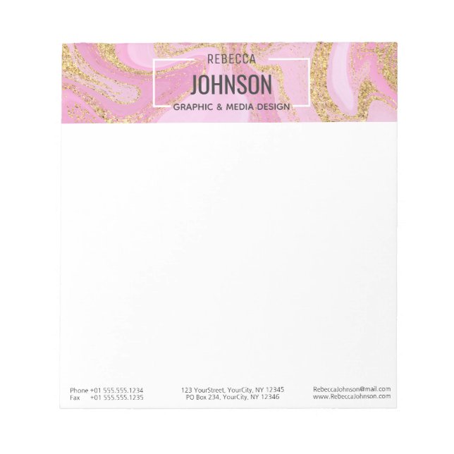 Modern Precious Pink Gold Marble Name - Notepad (Front)