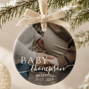 Modern Pregnancy Announcement Photo Christmas Ceramic Ornament