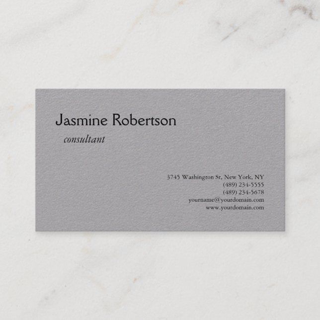 Modern Premium Grey Plain Minimalist Business Card (Front)