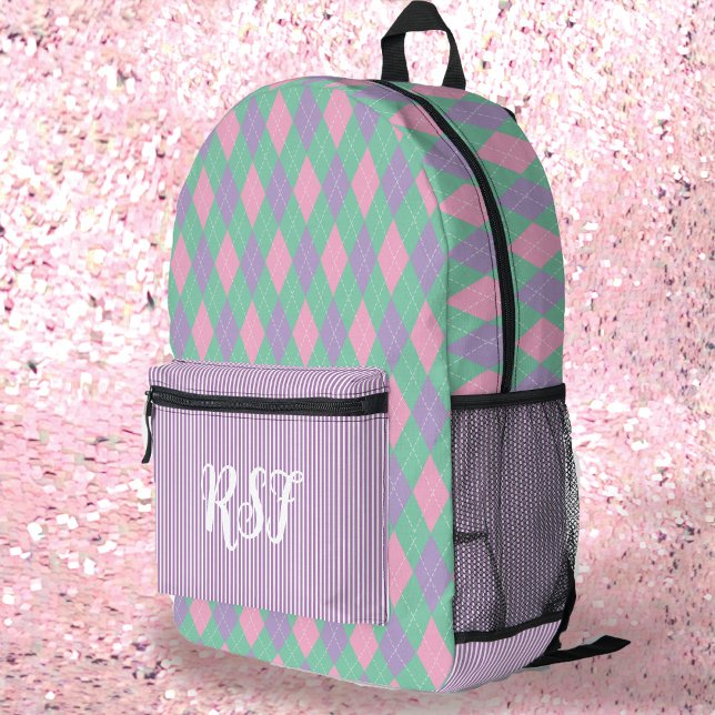 Modern Preppy Argyle Purple and Stripe Girly Printed Backpack (Creator Uploaded)