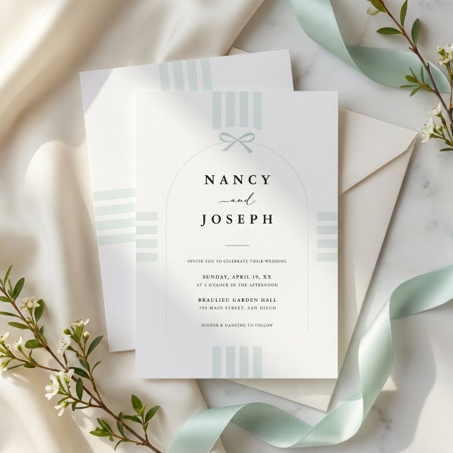 Modern Preppy Bow Striped Wedding Invitation (Creator Uploaded)