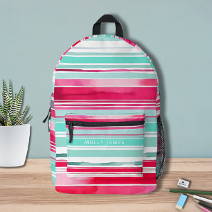 Modern Preppy Cyan Magenta Personalised Name Printed Backpack