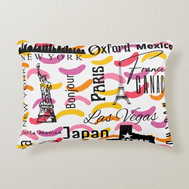 Modern preppy design colourful abstract unique tex decorative cushion (Front)