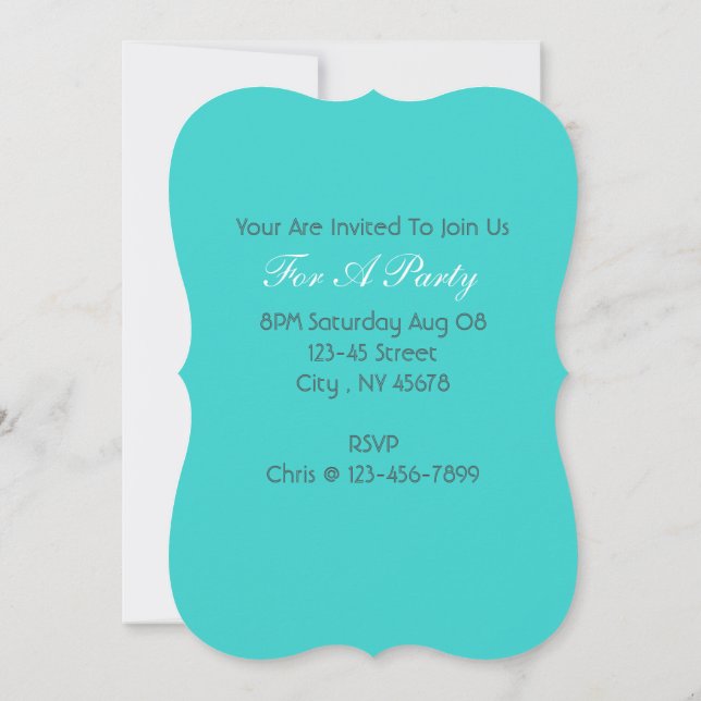 modern preppy girly chic aqua teal blue turquoise invitation (Back)