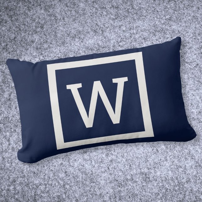 Modern Preppy Graphic Monogram Navy Blue Lumbar Cushion (Modern Preppy Graphic Monogram Navy Blue Lumbar Pillow)