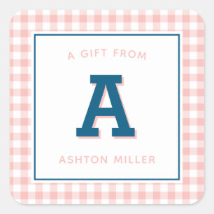 Modern Preppy Monogram and Gingham Square Sticker