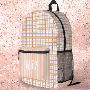 Modern Preppy Orange Plaid and Stripes Girly Printed Backpack