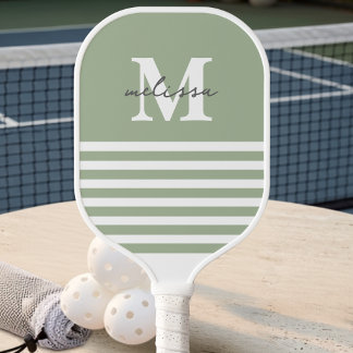 Modern Preppy Pastel Green Monogrammed Name Pickleball Paddle
