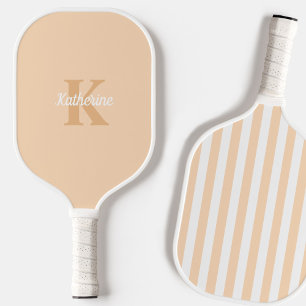 Modern Preppy Pastel Peach Monogrammed Feminine Pickleball Paddle