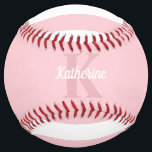 Modern Preppy Pastel Pink Monogrammed Feminine Softball<br><div class="desc">Modern pink softball with custom monogram and name in pretty feminine design in pastel colours,  with trendy striped detail</div>