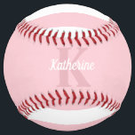 Modern Preppy Pastel Pink Monogrammed Feminine Softball<br><div class="desc">Modern pink softball with custom monogram and name in pretty feminine design in pastel colours,  with trendy striped detail</div>