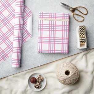 Modern Preppy Plaid in Pastel Pink Purple Wrapping Paper