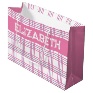 Modern Preppy Plaid Pink Purple Pattern Large Gift Bag