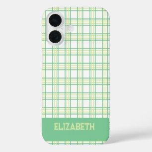 Modern Preppy Plaid Varsity Font Green Lime iPhone 16 Case