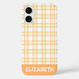 Modern Preppy Plaid Varsity Font Orange Yellow iPhone 16 Case