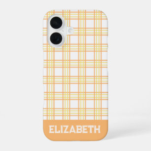 Modern Preppy Plaid Varsity Font Orange Yellow iPhone 16 Case