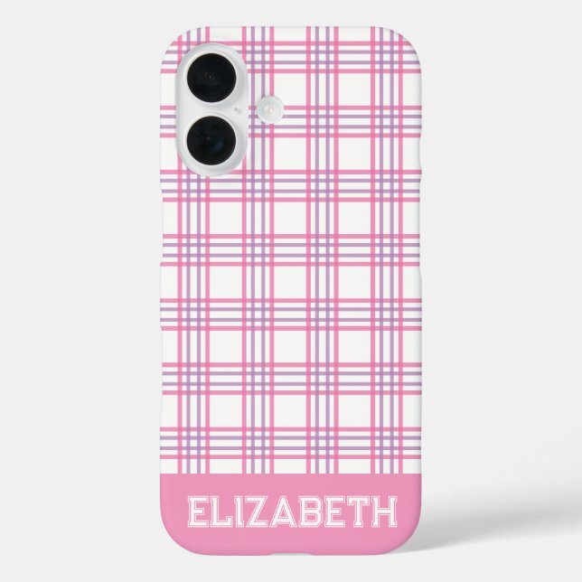 Modern Preppy Plaid Varsity Font Pink Purple  Case-Mate iPhone Case (Back)