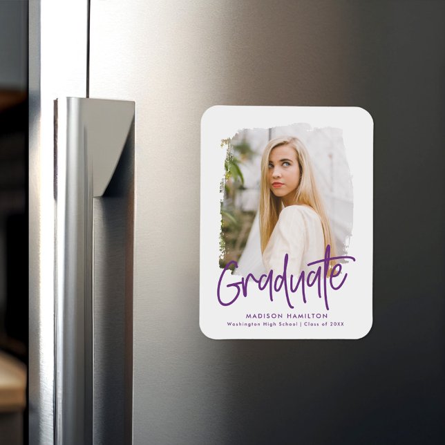 Modern Preppy Purple Script Photo Graduation Magnet (Creator Uploaded)