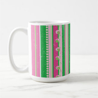 Modern Preppy Stripes Pink, Green, White Coffee Mug