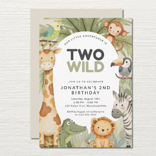 Modern Preppy Two Wild Safari Animals 2nd Birthday Invitation