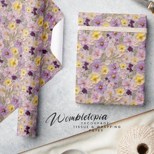 Modern Pressed 3D Wildflower Yellow and Purple  Wrapping Paper