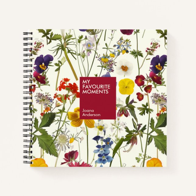 Modern Pressed Flowers Elegant Pattern Notebook (Front)