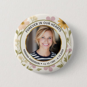 Modern Pressed Flowers Memorial Photo 6 Cm Round Badge