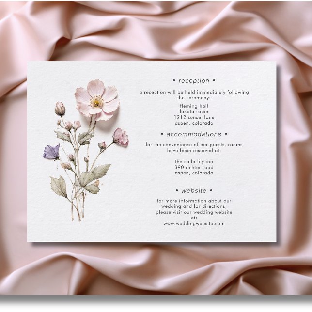 Modern Pressed Pastel Wildflowers Wedding Details Enclosure Card (Modern Pressed Pastel Wildflowers Wedding Details Enclosure Card)