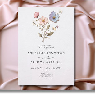 Modern Pressed Pastel Wildflowers Wedding Invitation