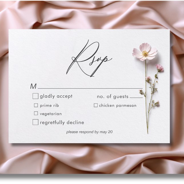 Modern Pressed Pastel Wildflowers Wedding RSVP Card (Modern Pressed Pastel Wildflowers Wedding Dinner RSVP Card)