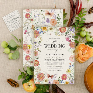 Modern Pressed Wildflower Boho Chic Wedding Invitation