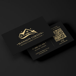 Modern Pressure Washing Company Logo Black QR Code Business Card