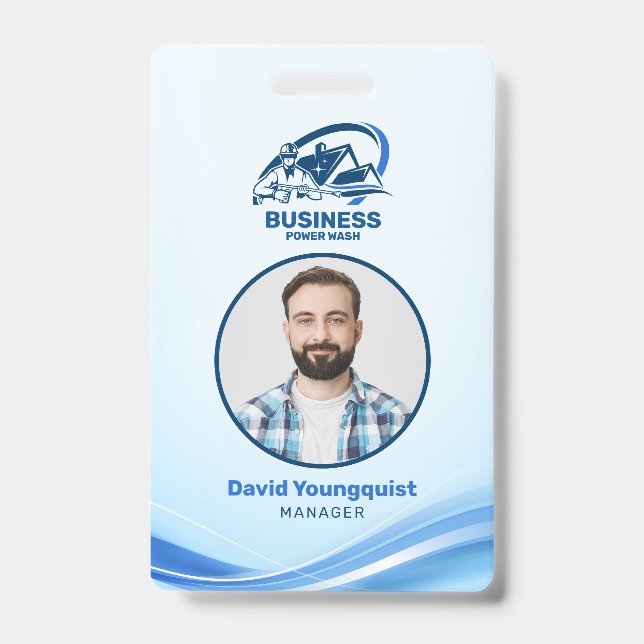 Modern Pressure Washing Power Wash House Cleaning ID Badge (Front)