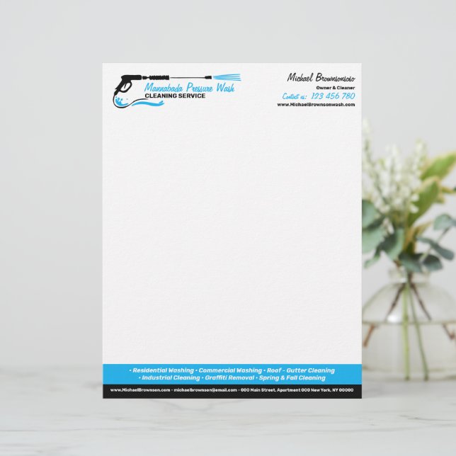 Modern Pressure Washing Pro Power House Cleaning Custom Letterhead (Standing Front)