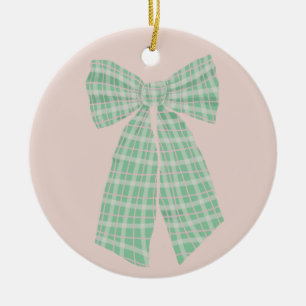 Modern Pretty Blush Gingham Romantic Coquette Bow Ceramic Ornament