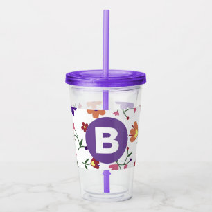 Modern Pretty Colorful Floral Purple Monogram Acrylic Tumbler