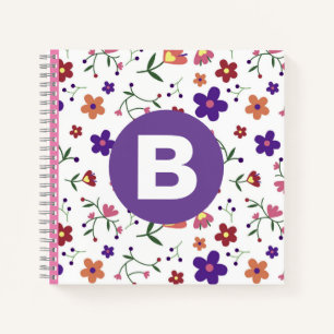 Modern Pretty Colorful Floral Purple Monogram Notebook