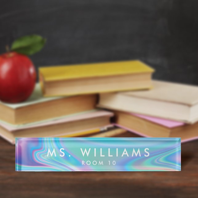 Modern + Pretty Faux Iridescent Office Teacher Nameplate (Creator Uploaded)