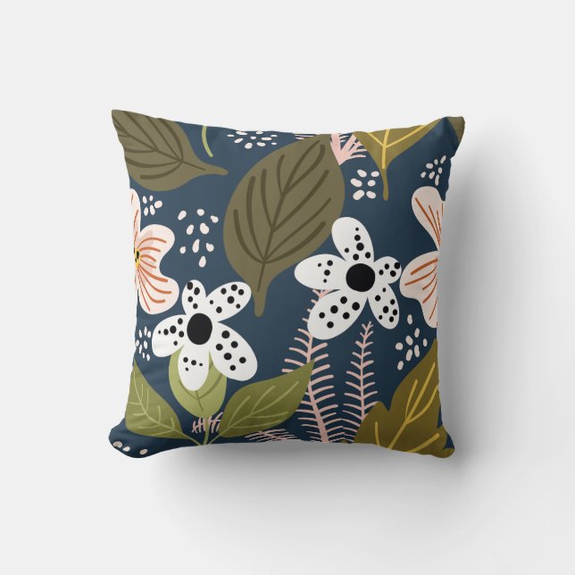 Modern Pretty Foliage Floral Pattern Cushion (Front)