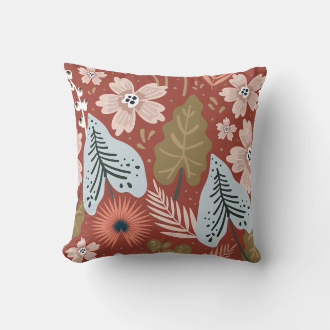 Modern Pretty Foliage Floral Pattern Cushion (Front)
