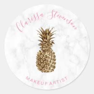 Modern pretty gold pineapple makeup artist classic round sticker