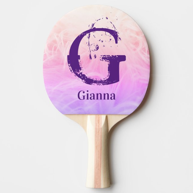 Modern Pretty  Gradient Purple Pink Monogrammed Ping Pong Paddle (Front)