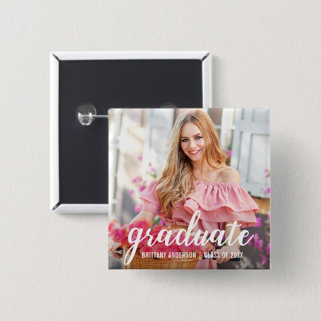 Modern Pretty Graduation Announcement Photo 15 Cm Square Badge (Front & Back)